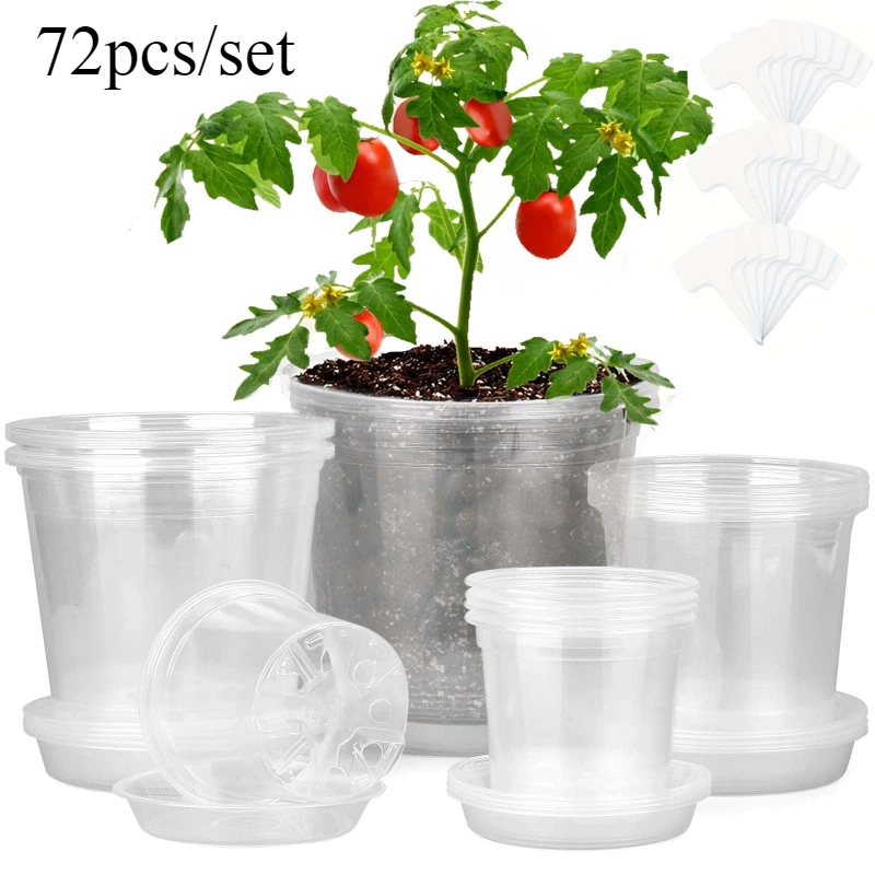 Smart Garden Plastic Cups - 72pcs/set Clear Nursery Potsplant with Trays