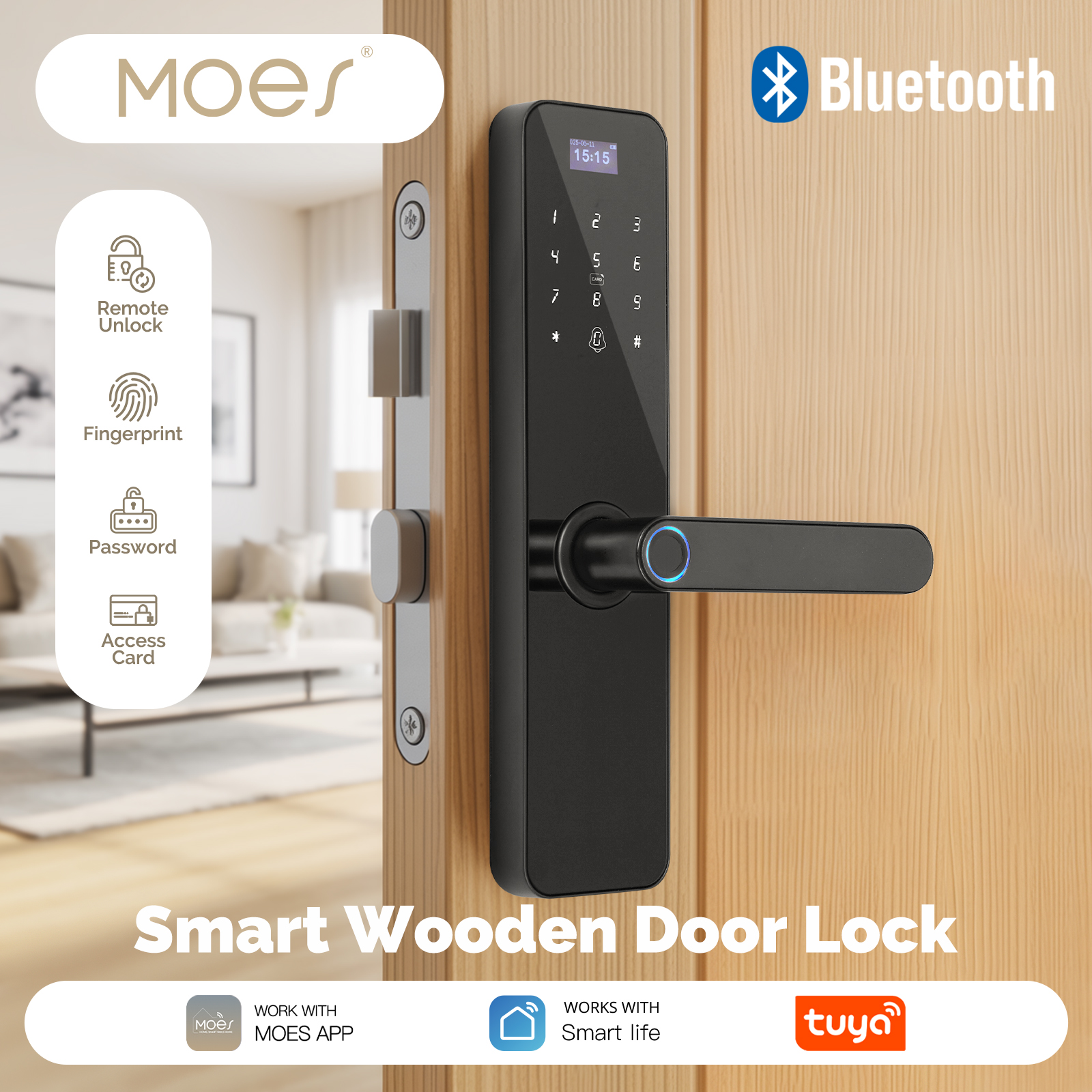 Smart Garden Gate Lock - MOES Bluetooth Smart Wooden Door Lock