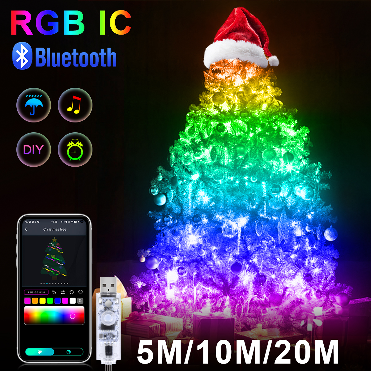 Smart Garden Festoon Lights - Wireless Bluetooth APP Control Pixels USB