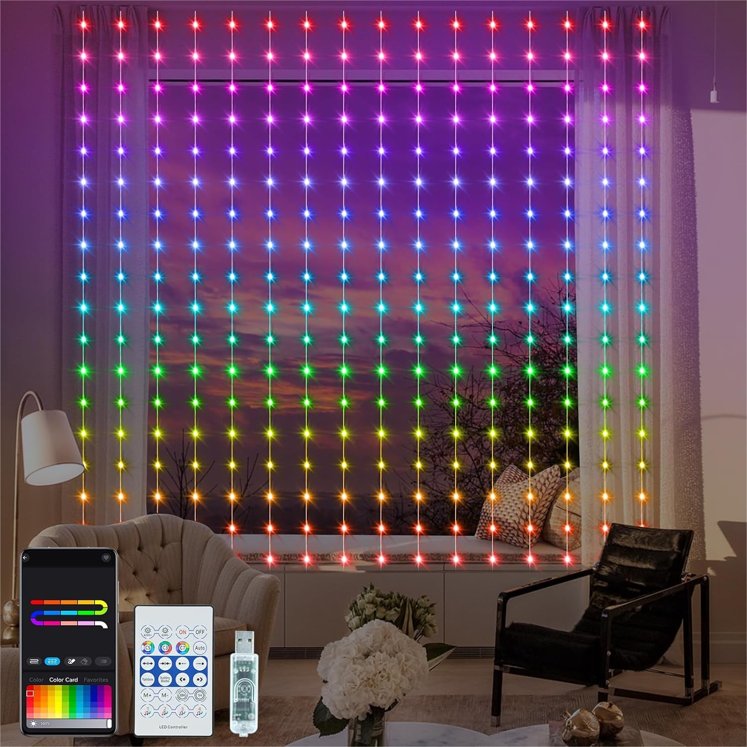 Smart Gardening - Smart Curtain Lights RGB 5050 Built