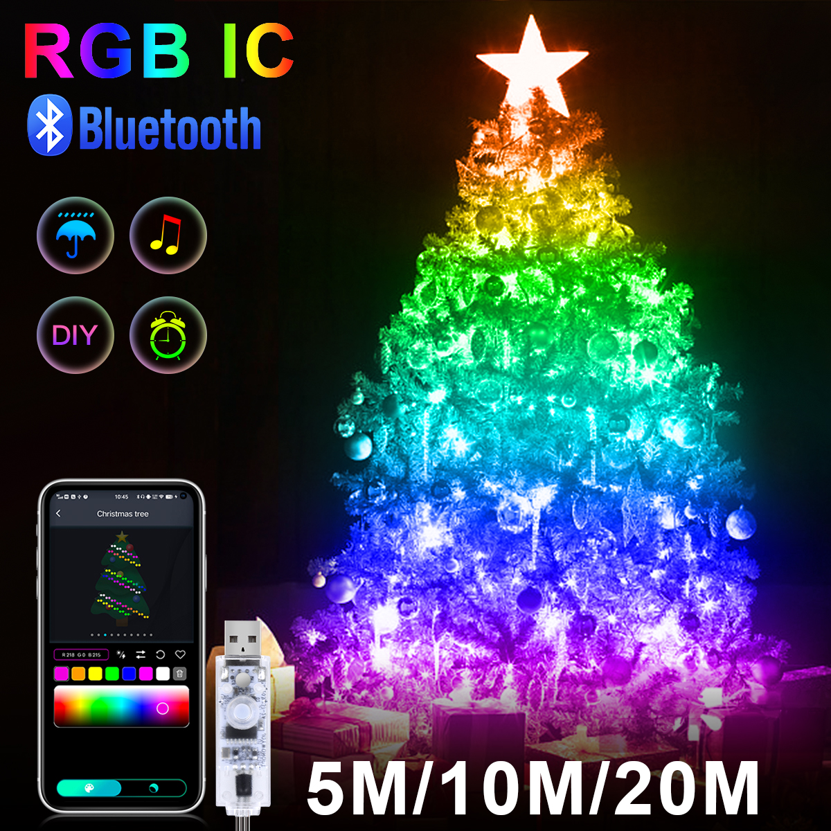 Smart USB Bluetooth WS2812B RG - مراجعة Smart Garden Festoon Lights وسعره