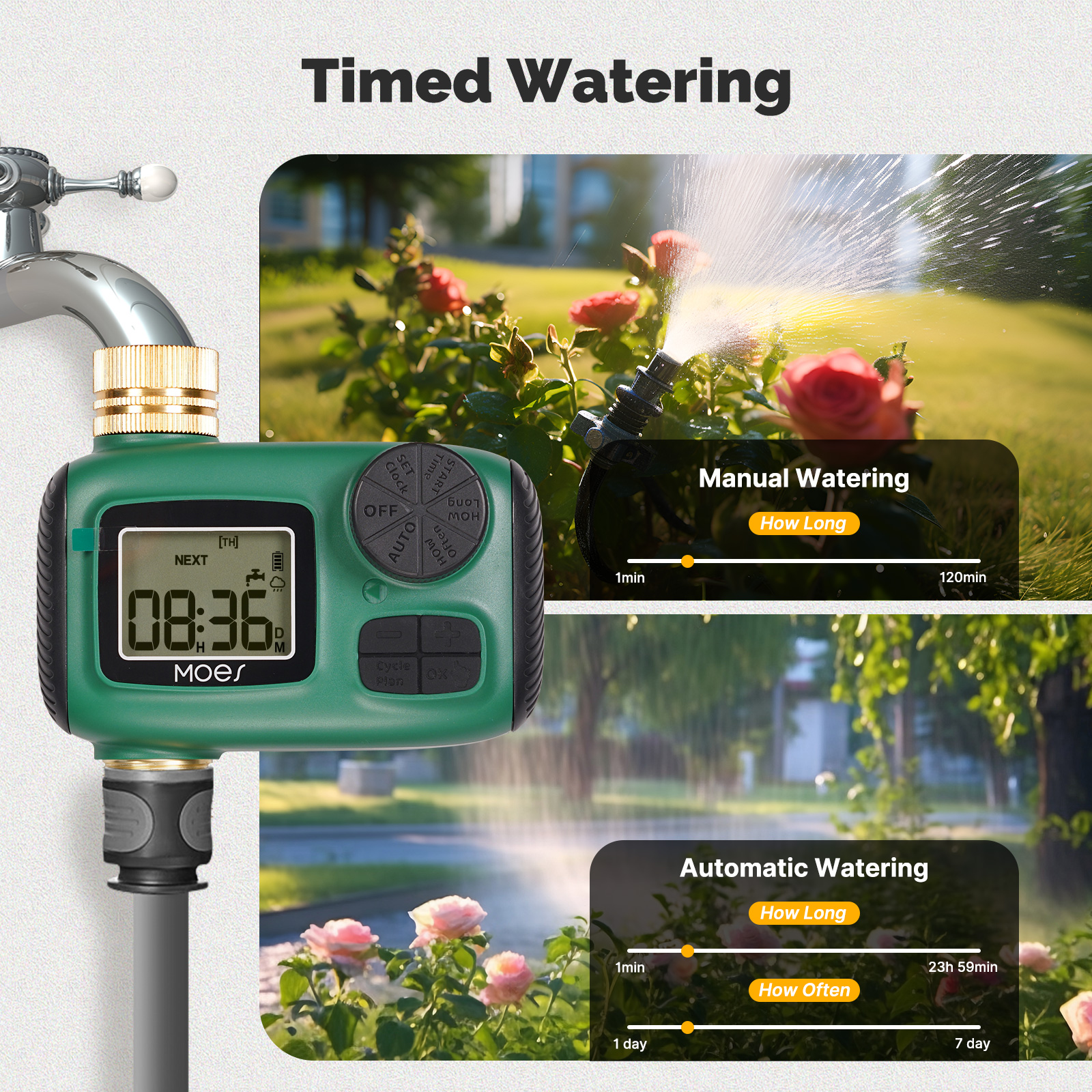 MOES Water Timer 1-4Outlet Bra - مراجعة Smart Garden Watering Can وسعره