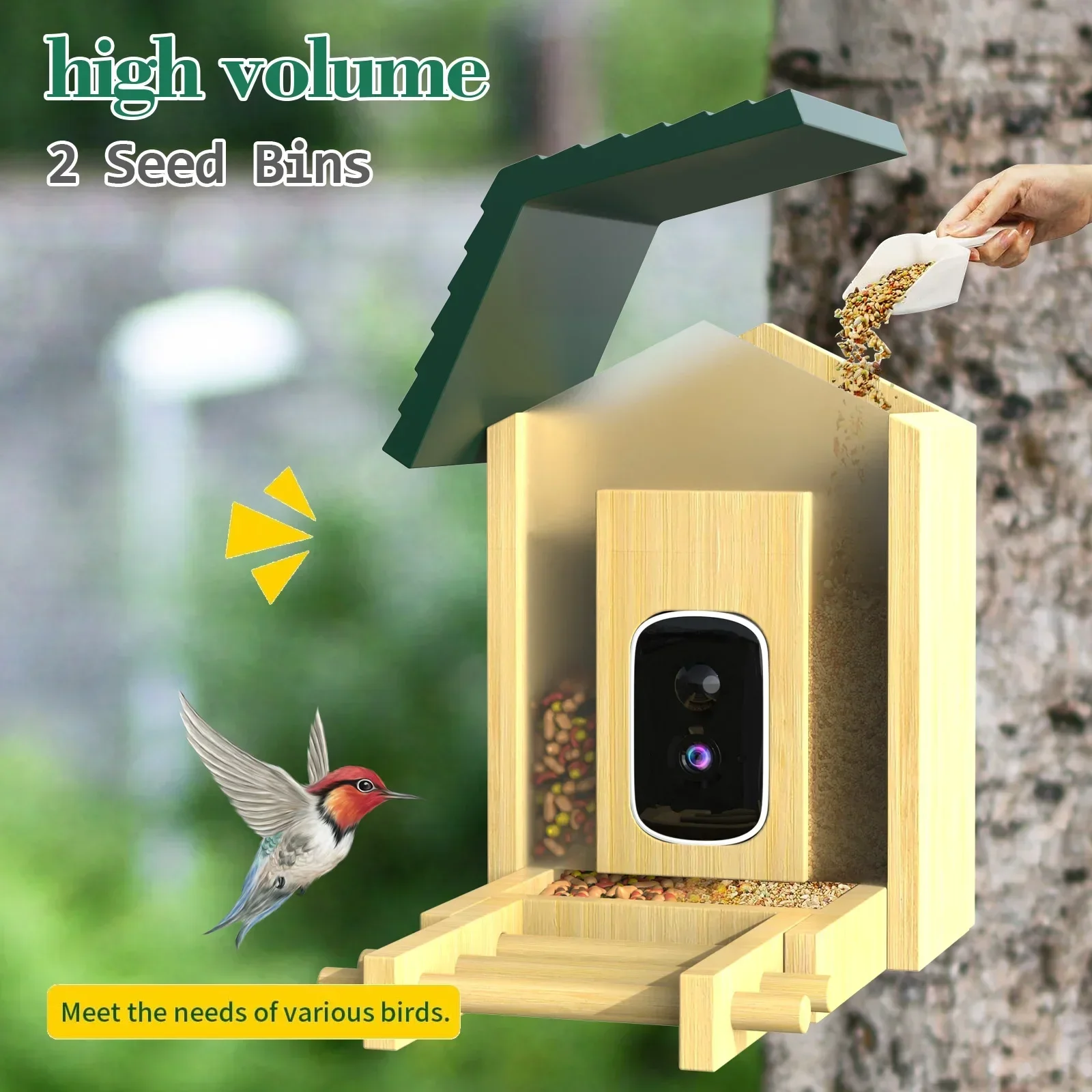 In stock Bamboo with Solar Pow - مراجعة Smart Bird Feeder Camera وسعره