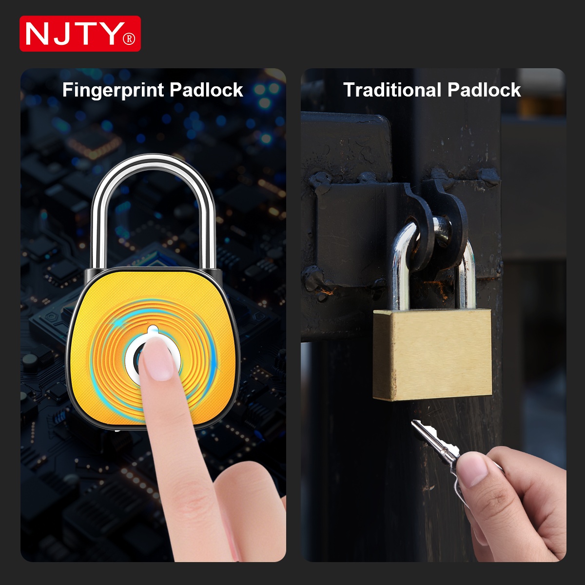 NJTY Fingerprint Padlock Digit - مراجعة Smart Garden Gate Lock وسعره